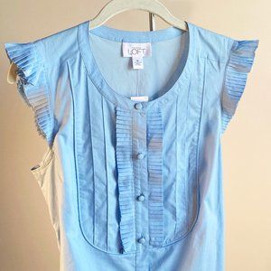 Ann Taylor LOFT Light Blue Button Up Pleat Details, NWT, Perfect Condition